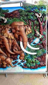 D169 (Pre order)ภาพติดผนังปูนปั้น ช้าง แบบจิ๊กซอว์ 💥 ขนาดยาว 210สูง120ซม. ภาพช้าง นำโชค เสริมโชคลาภ การงาน การเงิน มั่งมี ศรีสุข เสริมฮวงจุ้ย