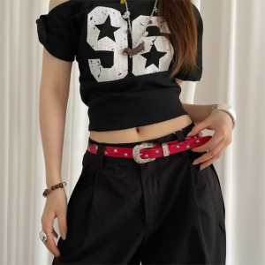THANKSKY Trang trí quần jeans Thắt lưng đinh tán hình sao Punk Phong cách Punk Thắt lưng rộng Y2K Thời trang Trang trí quần Thắt lưng da PU Phụ nữ