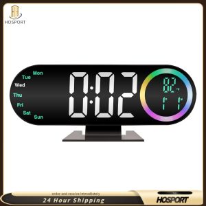 USB Powered LED Desk Clock with Large Digital Screen Modern Alarm Clock for Heavy Sleepers