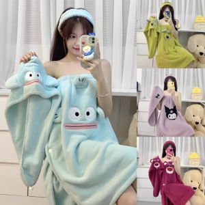 Set 3 Món Khăn Choàng Tắm Hình Thú Cute – Khăn Quấn Người Mũ Trùm Tóc Băng Đô – Vải Mềm Thấm Hút