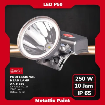 AOKI SENTER KEPALA PROYEK PROFESSIONAL PREMIUM METALLIC PAINT CAS 150 250 300 500 WATT LED CREE P50 P70 P90 SUPER TERANG TAHAN LAMA LITHIUM BATERAI CHARGER KOTAK SILVER-HikeZone