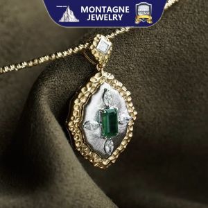Montagne Jewelry 18k Pure Gold necklace for women Diamond Inset buccellati Design Fine Jewelry Natural Panjshir Emerald Pendant Necklace