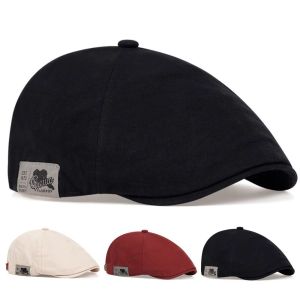 GOLFDIN Side Letter Sticker Newsboy Cap Cotton Solid Color Duckbill Hats Retro Short Brim British Painters Hat for Men Women