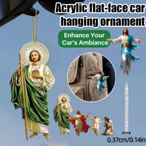【Safe And Prosperous】2D Jesus Christ Acrylic Car Hanging Lucky Charm Talisman Jesus Interior Decoration Brings Good Luck And Fortune
