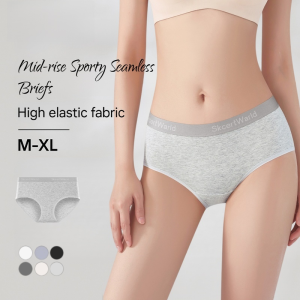 Pure Cotton Panties Mid Waist Seamless High Elasticity Panty Women Antibacterial Sports Underwear Breathable ​​Briefs​​純棉內褲