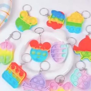 10Pcs Pop It Bubble Keychain Fidget Rainbow Stress Relief Kids Silicone Mini Mainan Buih Tekan Jari