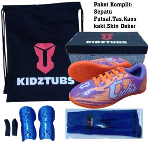 KIDZTUBS Sepatu Futsal Anak Paket Komplit Sepatu Futsal Tas Skin Deker Kaos Kaki Usia 6-10 Tahun Size 28 29 30 31 32 33 34 35 36 37 KDZ1526011625