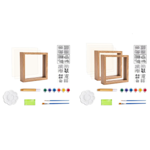 Baby Handprint Art Craft Glass Painting Set with Frame 6 Color For Birthday Christmas Wedding Baby Showers