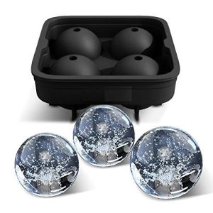 Ice Mold Ball Maker Baker Cooler Molder Tray Black Flexible Silicone - Molds 4 X 4.5cm Round Spheres Xmas Budget Gift – Novelty Food-Grade With Capacity Large Sphere Whiskey Big 2.5 Inch for Cocktail and Scotch