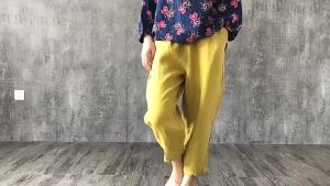 Plus Size Women Cotton Linen Wide Leg Harem Pants Summer Loose Casual Trousers