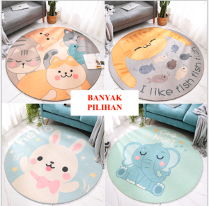 KARPET KESET KAKI BULAT DIAMETER 1 METER FLOOR MAT BULU LUCU ANTI SLIP KARAKTER LUCU MINIMALIS