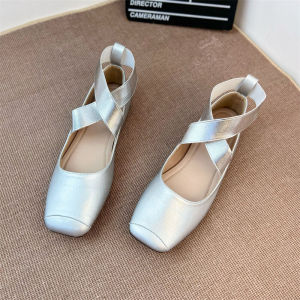 LJรองเท้าบัลเลต์ส้นแบน Mary Janes ทรงสี่เหลี่ยมสไตล์ฮิปซี ดีไซน์แบบฝรั่งเศส สายรัดแบบไม่หลุด รองเท้าบัลเลต์ส้นแบนแบบสวมสบายสำหรับผู้หญิง