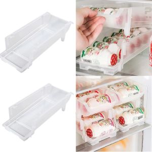 YUNAFIN Stackable Refrigerator Drink Holder Large Capacity Rolling Refrigerator Storage Box  Double Layer Beverage Dispenser