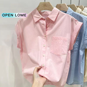 Womens Pure Cotton Shirt 2024 Summer New Casual Versatile Lapel Sleeveless Shirt Loose Solid Color Top