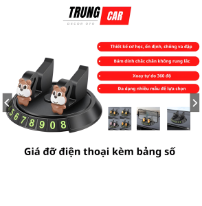 Giá đỡ điện thoại xoay 360 độ TRUNGCAR kèm bảng số đỗ xe gắn trên taplo trang trí hoạ tiết dễ thương GD04