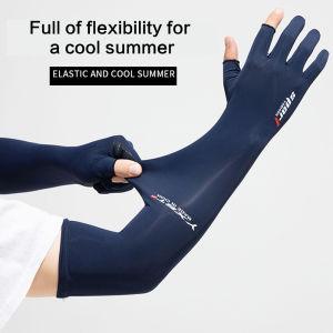 EBOO Cycling Sleeves Ice Silk Sleeves Protective UVSunscreen Gloves Mens Arm Guard Sleeves Summer Driving Riding Non-slip Fishing Icy Sleeves Half-finger Gloves