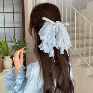 HUAGUES Sweet Chiffon Hair Grab Large Bow Retro Hair Accessory Headwear Adjustable Pleated Bow Hair Claw Holiday Style