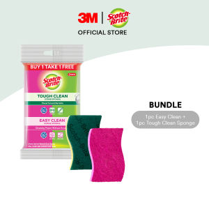 [BUNDLE] 3M™ Scotch Brite® Tough Clean Anti Bacteria Scrub Sponges 1PC 115mmx70mm + 3M™ Scotch-Brite® Easy Clean Scrub Sponge Antibac Loose - Pink 115mm x 70mm