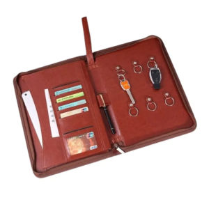 WENTIVV with Zipper Business Key Storage Bag PU Leather Multifunctional Business Manager Clip Card Holder Large Capacity A4 File Folder For Office School Supplies