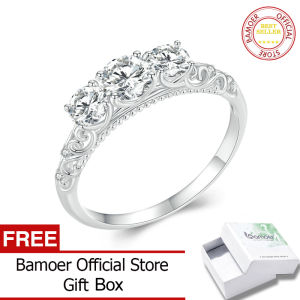 Bamoer Vòng Moissanite Nhẫn đính Kim Cương Cho Phụ Nữ D Màu Vvs1 Ex Engagement 925 Sterling Vòng Tròn Bạc MSR009