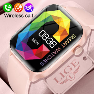 LIGE Pintar Jam Tangan Pria Layar Sentuh Penuh 1.85 Inci Panggilan Bluetooth Jam Tangan Pria Anti Air Pemantauan Oksigen Darah/Pemantau Tekanan Kebugaran Jam Tangan Wanita + Kotak