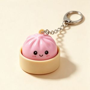 Cute Dim Sum Xiao Long Bao Keychain Press Glow Clicky Stress Relief Bag Charm Fidget Toy Kids