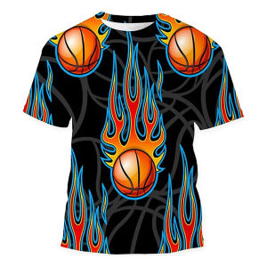 Cool Flame Basketball T-shirt Mens Clothing Sport Street Crewneck T Shirts 3D Printed Basket Ball Pattern Fashion Sport Tee Top