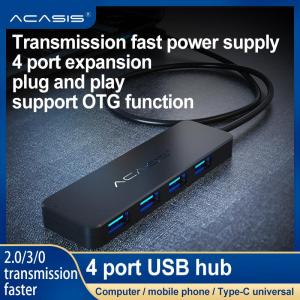 ACASIS 3.0 / 2.0 USB HUB 4 Port USB 3.0 Adapter with Power Supply Micro USB Multiple USB Splitter High Speed OTG Extension for Laptop MacBook PC Computer Accessories Adaptor USB 3.0 HUB