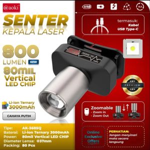 AOKI Senter Kepala Cahaya Maksimal Plus RechargePro dengan USB-C 60W Fokus & Penyebaran Zoom - YS