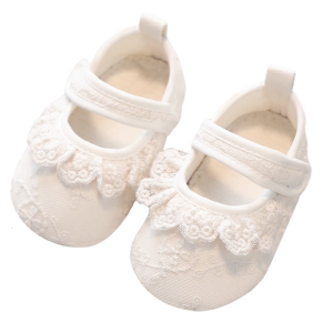 รองเท้ากันลื่นมีที่จับแบบยืดหยุ่นดีไซน์ด้านหน้าระบายอากาศได้ดีดอกฝ้ายรองเท้าเด็กวัยหัดเดินปลอดภัยบนพื้นแข็ง