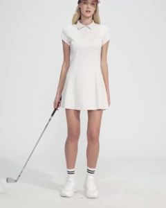 Women's Tennis Skirt Lapel Collar Short Sleeves Quick Dry Slim Pink Green Black Golf Sport Fitness Sport Dress