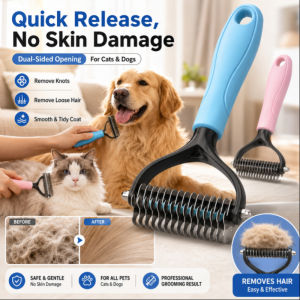 Pet Dematting Brush De-shedding Comb Slicker Brush for Dogs Cats Removes Tangles Knots Loose Undercoat Reduces Shedding Grooming Tool Soft Curved Blade No Hurt Skin Detangling Pet Hair Brush
