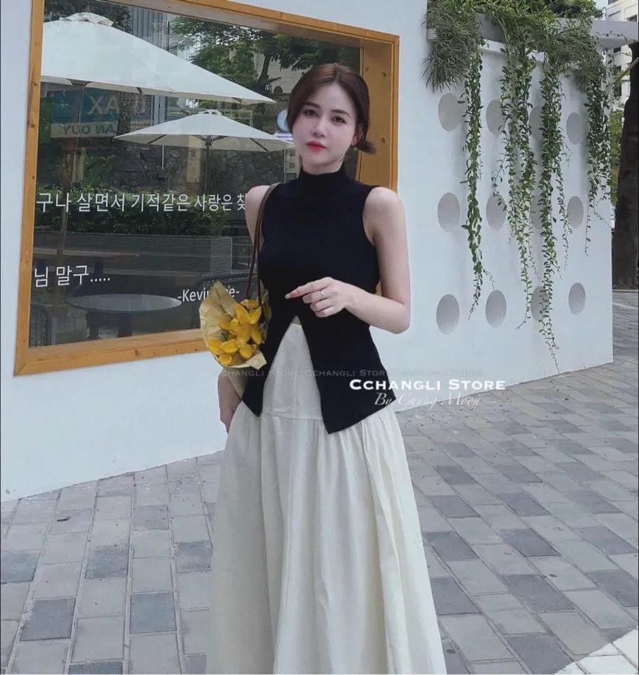 Chân váy dài xẻ tà trước Ulzzang kiểu Hàn Quốc qua đầu gối khóa sau cạp  lưng cao có quần trong mặc công sở đi biển học | Shopee Việt Nam