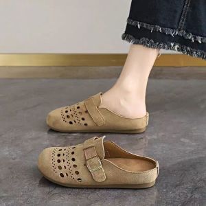 Free Shipping Baotou WomenS Thick-Soled Sandals 2026 Summer New Style Outdoor Wear Perforated Design Semi-Open Retro Casual Slip-On Sandals