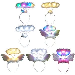 Cute Angel Wing Halos Headband Luminous Hair Hoop Fashion Woman Halloween Party Hairstyle Lightweight Light up Headwear