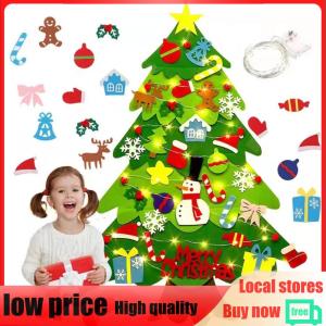 2pcs Mini Felt Christmas Tree with String Light DIY Handmade Xmas Tree Crafts