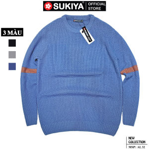 Áo Len Nam Cổ tròn kẻ tay đẹp Sukiya Chất dày dặn không xù lông AL32