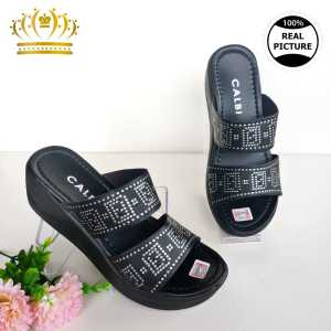 SandaL wedges  Terbaru 7 Cm Korean Style- Sandal Wanita Model Selop Trendy - Sendal MuraH Grosiran-  wedges permata