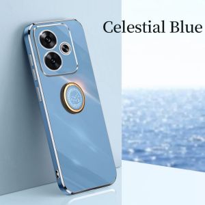 Casing Xiaomi Poco F6 Silikon Plating Crom List Gold Tali Lanyard Ring Standing Soft Case Handphone