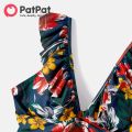 PatPat Family Matching Floral Print & Solid Spliced Ruffle Trim One-piece Swimsuit and Swim Trunks. 