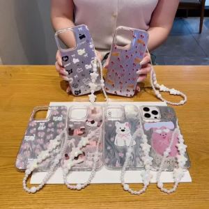Cute Lanyard Phone case for iPhone 17 16 15 14 Pro Luxury Chain Cartoon Puppy Girl Cell Phone case for iPhone 13 12 11