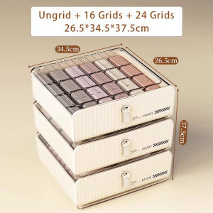 JustLiving ถุงเท้าผ้าโปร่งลิ้นชักเก็บชุดชั้นในออร์กาซีเยร์ที่มีที่แบ่งช่อง16/24เซลล์และชุดชั้นในออร์กาเซอร์สำหรับตู้เสื้อผ้าวางซ้อนกันได้กล่องเก็บของเก็บเข็มขัด