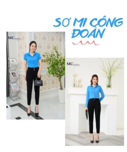 Áo sơ mi công sở cổ đức MC màu xanh công đoàn ngắn tay dài tay chất lụa tuyết mềm mại thoáng mát a 688 686