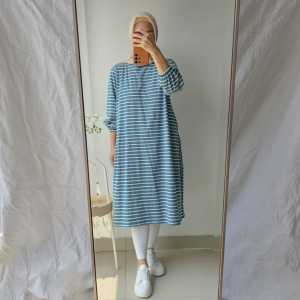Emikoawa Kaos Atasan Wanita Oversized - Top Oversize Stripes Kaos Salur