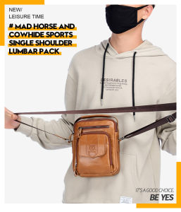 BULLCAPTAIN Genuine Leather Man Shoulder Bag Casual Retro Crossbody Bag Fashion Leather Sling Bag