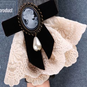 GENENIC Bowknot Wedding Party Velvet Queen Ribbon Elegant Lace Brooch Cameo Girls Brooch Pearl