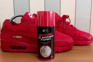 busa pembersih sepatu-shoe cleaner foam 150ml bonus lap sarung tangan bahan wool lembut