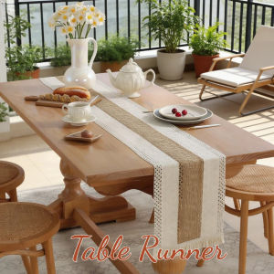 Table Runner Cotton Linen Table Flag Stripe Stitched Two-color Braid with Tassel Placemat Household