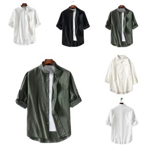 NP Mens 3/4 Polo  Short Sleeves For Men Cotton Chinese Collar Mandarin Collar Polo Plain Polo Shirts