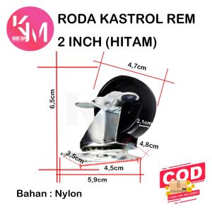 Roda Kastor Plate Pvc Nylon 2 inchi HIDUP + REM Troly Etalase Isi 1 pcs